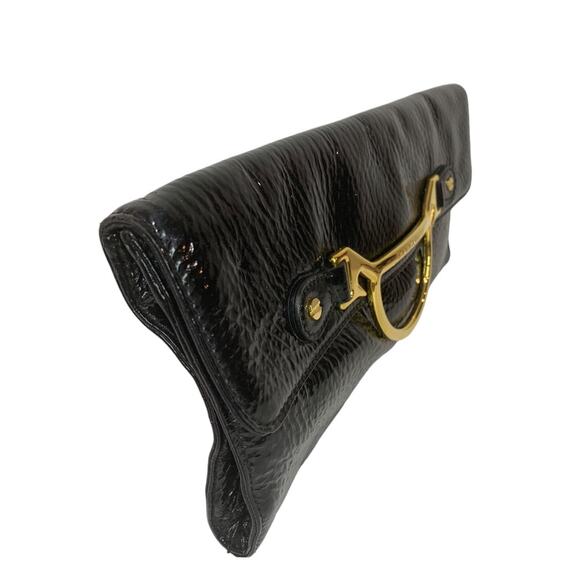Borbonese Black Crinkle Patent Leather Envelope Clutch Bag 1990s - Picture 4 of 9